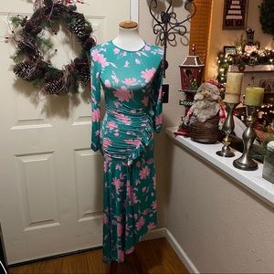 ASOS Floral Long Sleeves Ruffle Side Ruched Dress